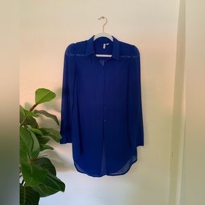 French Royal Blue Button Down Blouse Size XS